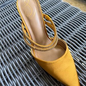 Sam Edelman Yellow Pointed Toe Mule with Rhinestone Straps